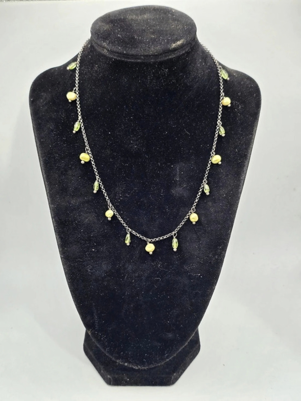 Silpada Sterling Silver Green Peridot & Pearl Beaded Necklace